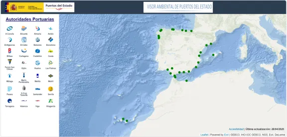 página web del visor ambiental para puertos
