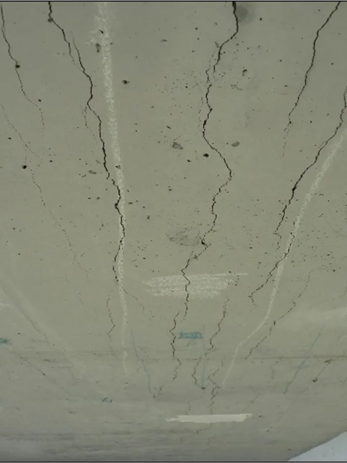 Foto de la fisuración en el tablero de un viaducto