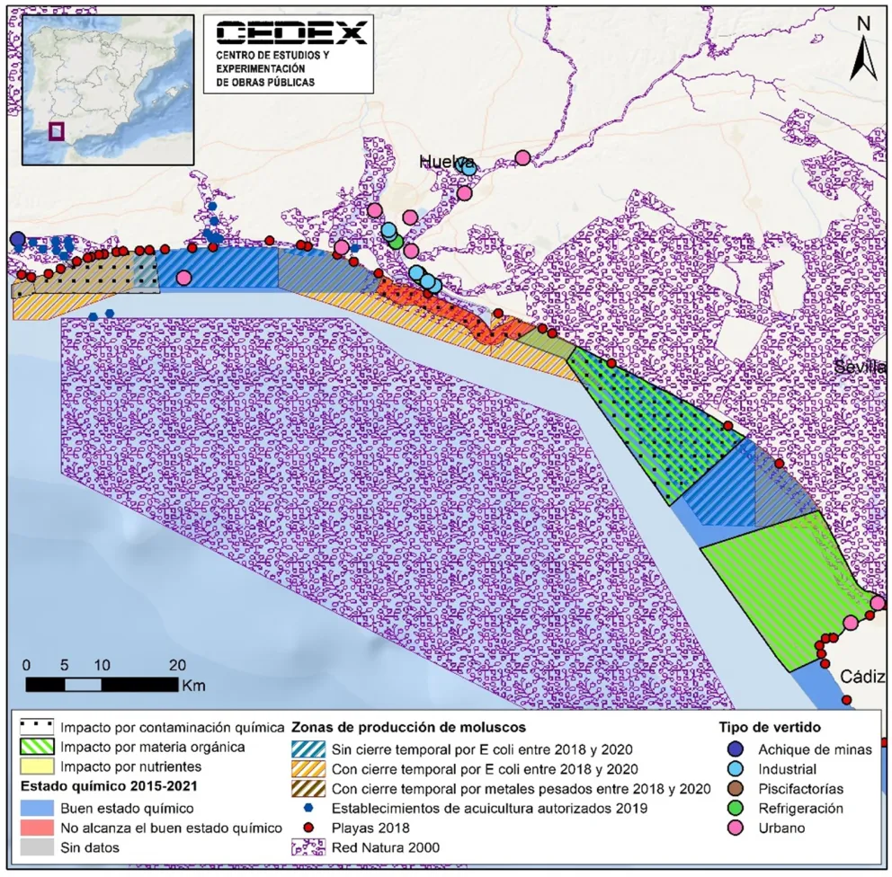 Imagen de diversos impactos. 2º ciclo planificación hidrológica (2015-2021). Provincia de Huelva