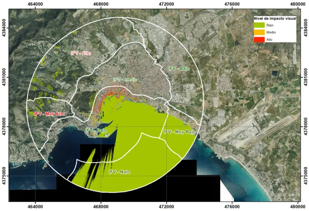 Figura ejemplo de impacto visual según el índice de fragilidad visual del paisaje
