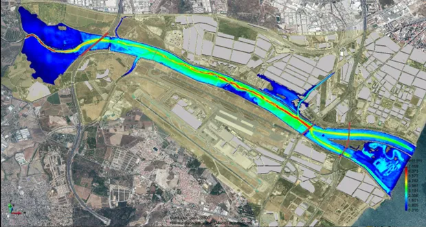 Modelación con Iber de la desembocadura del río Guadalhorce en Málaga