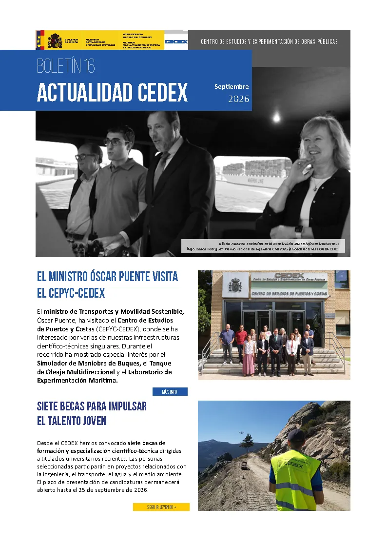 Primera hoja Boletín Actualidad CEDEX - Septiembre 2026