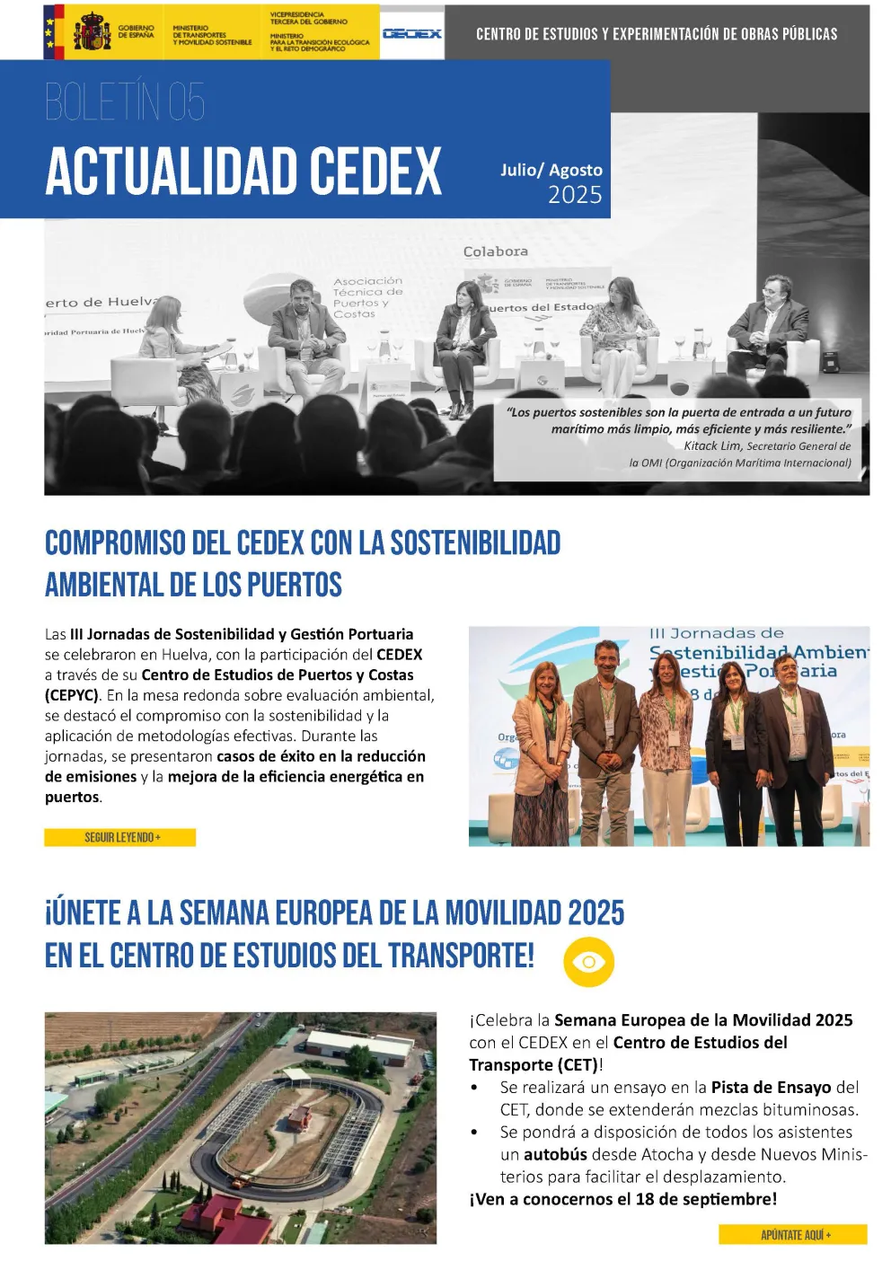 Portada del Boletín 05 ACTUALIDAD CEDEX