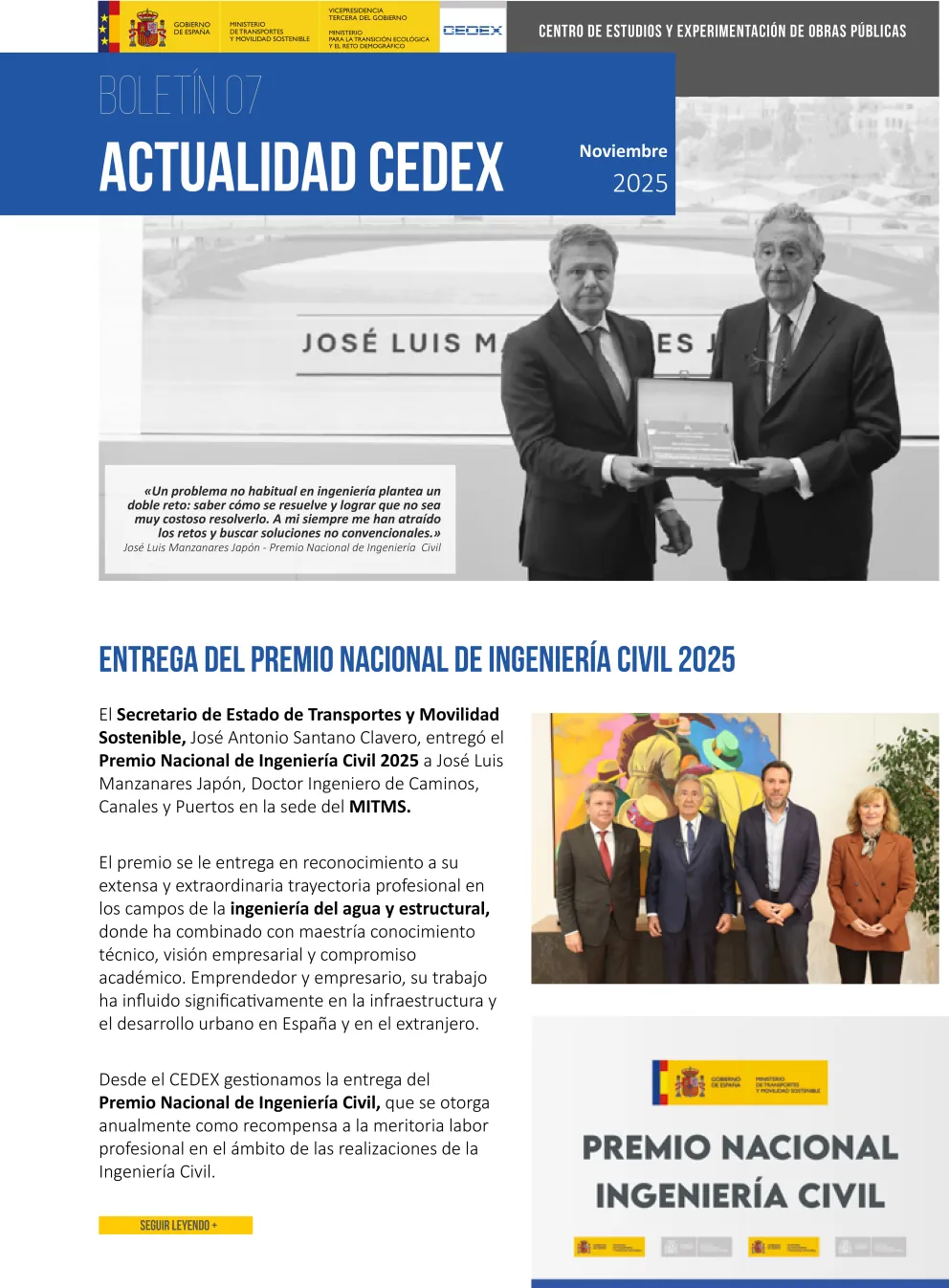 Portada Boletín Actualidad CEDEX - Noviembre 2025