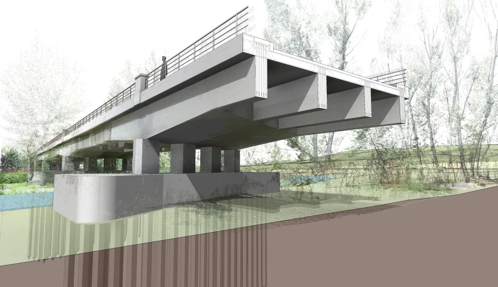 Vista del modelo virtual del puente de Villaviciosa de Odón de Carlos Fernández Casado perteneciente a la Colección de Modelos 3D de CEHOPU