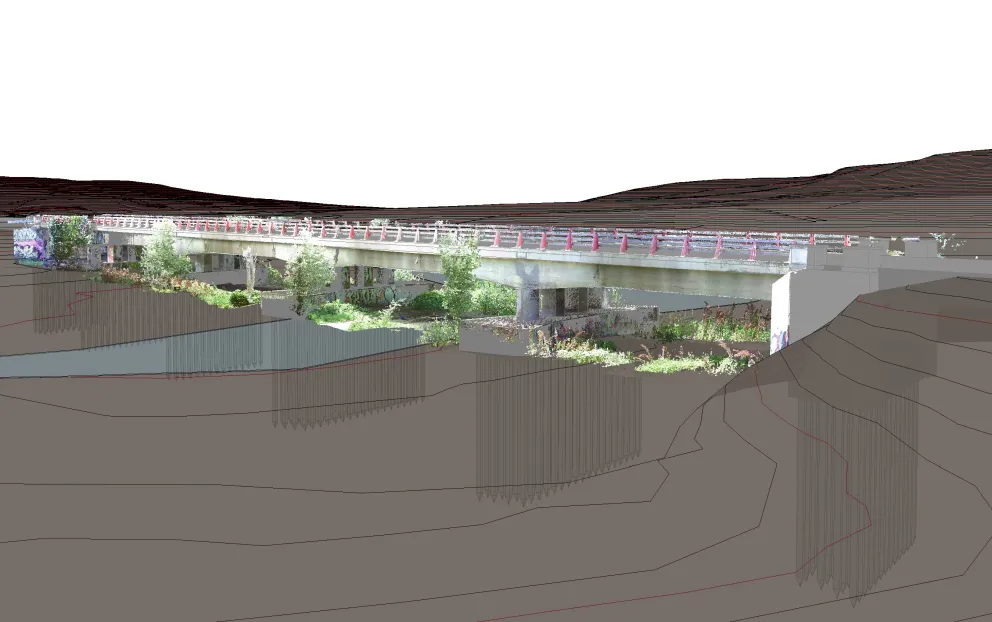 Vista de la nube de puntos del puente de Villaviciosa de Odón de Carlos Fernández Casado perteneciente a la Colección de Modelos 3D de CEHOPU