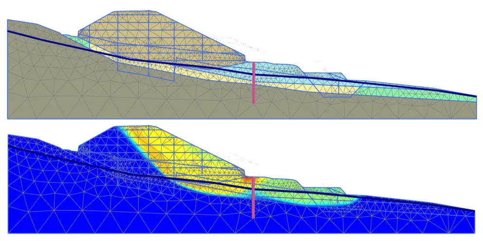 Dos dibujos generados por ordenador que muestras la elevación de un terreno en pendiente