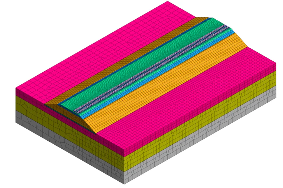 Dibujo generado por ordenador que muestra una sección ferroviaria