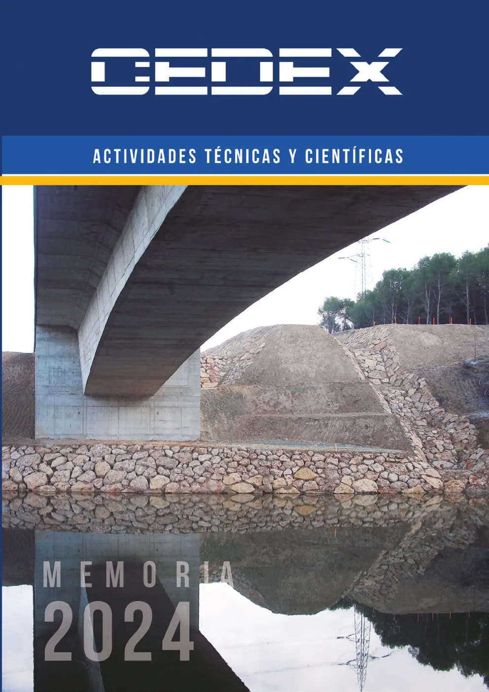 Portada de la Memoria anual 2024 donde se ve la parte de abajo de un puente que se refleja en el agua