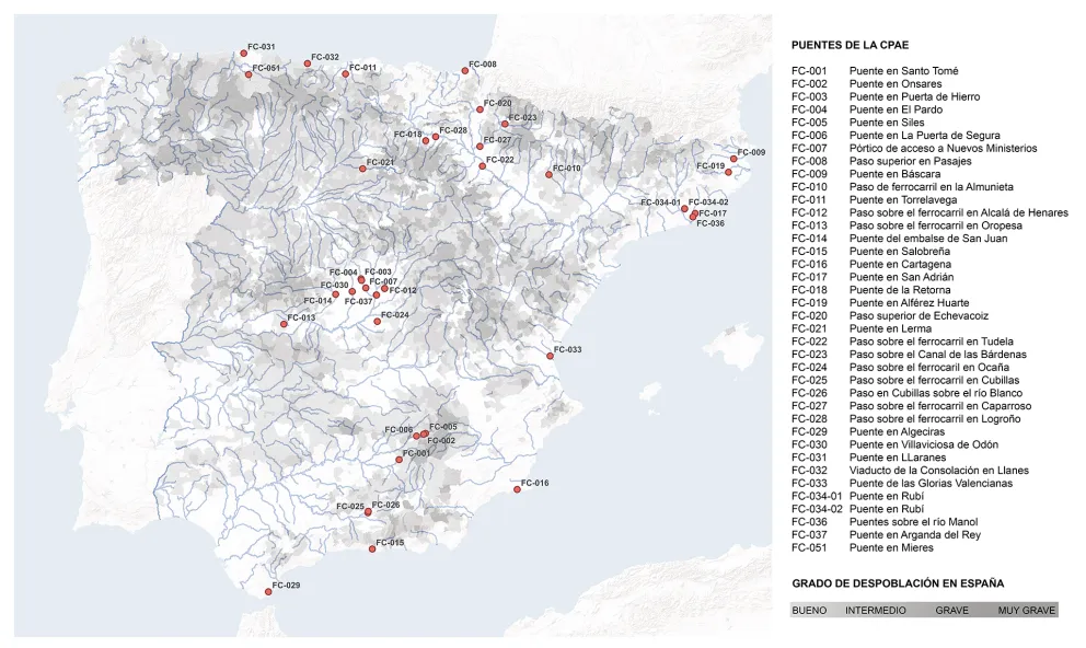 Distribución territorial de la Colección de Puentes de Altura Estricta