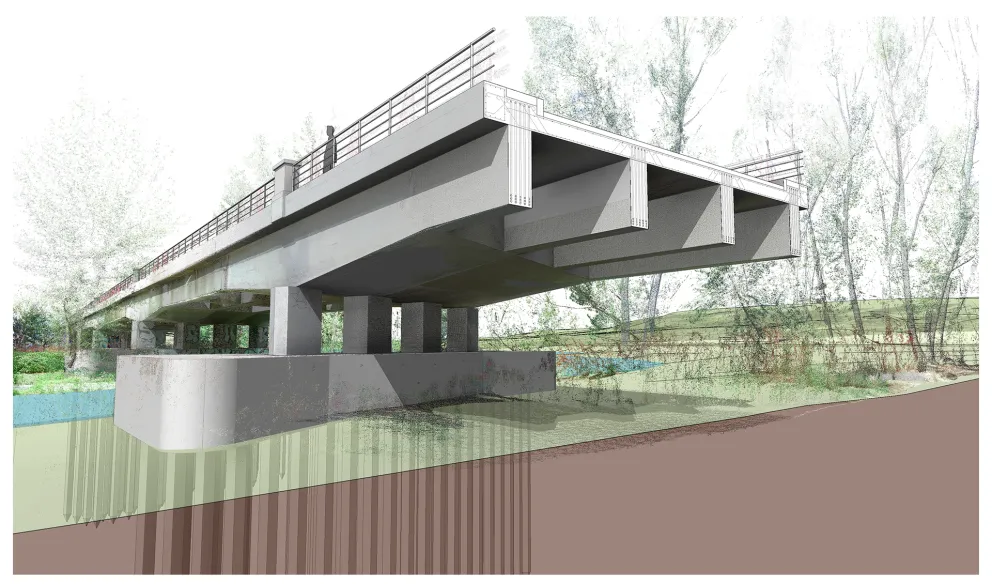 Vista del modelo virtual del puente de Villaviciosa de Odón de Carlos Fernández Casado perteneciente a la Colección de Modelos 3D de CEHOPU